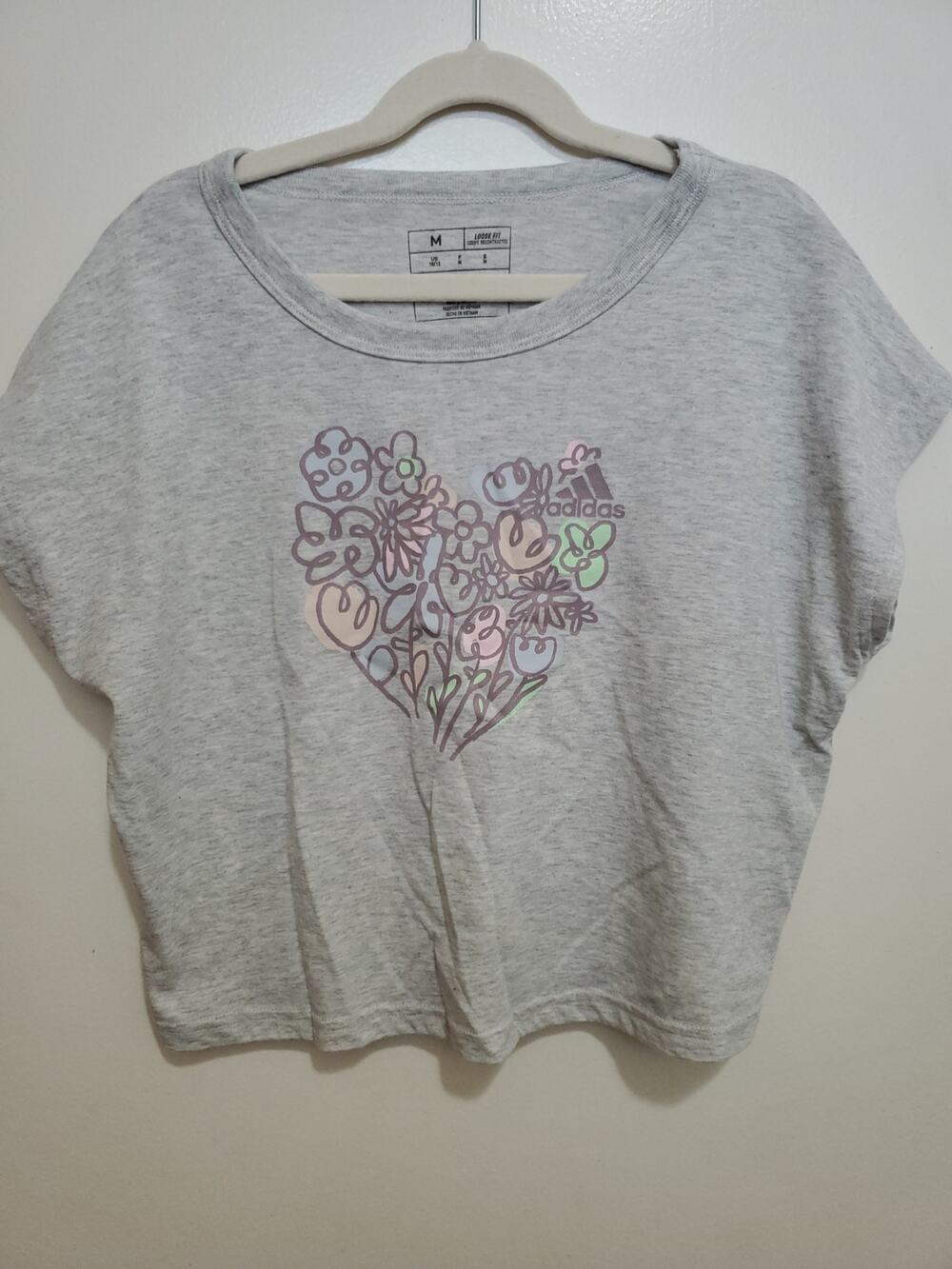 Adidas Girls Gray T-Shirt Medium (10-12) New with tags